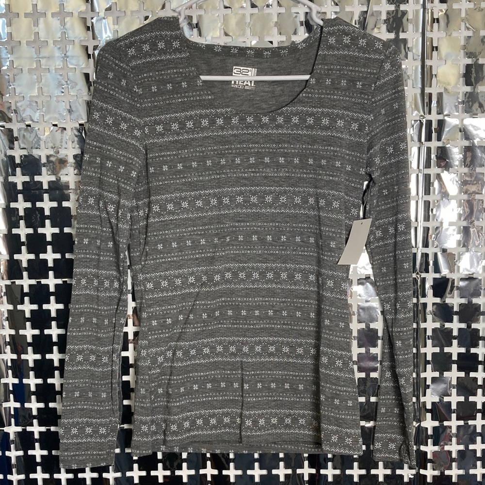 32 Degrees Charcoal Gray Fair Isle Long Sleeve Tee